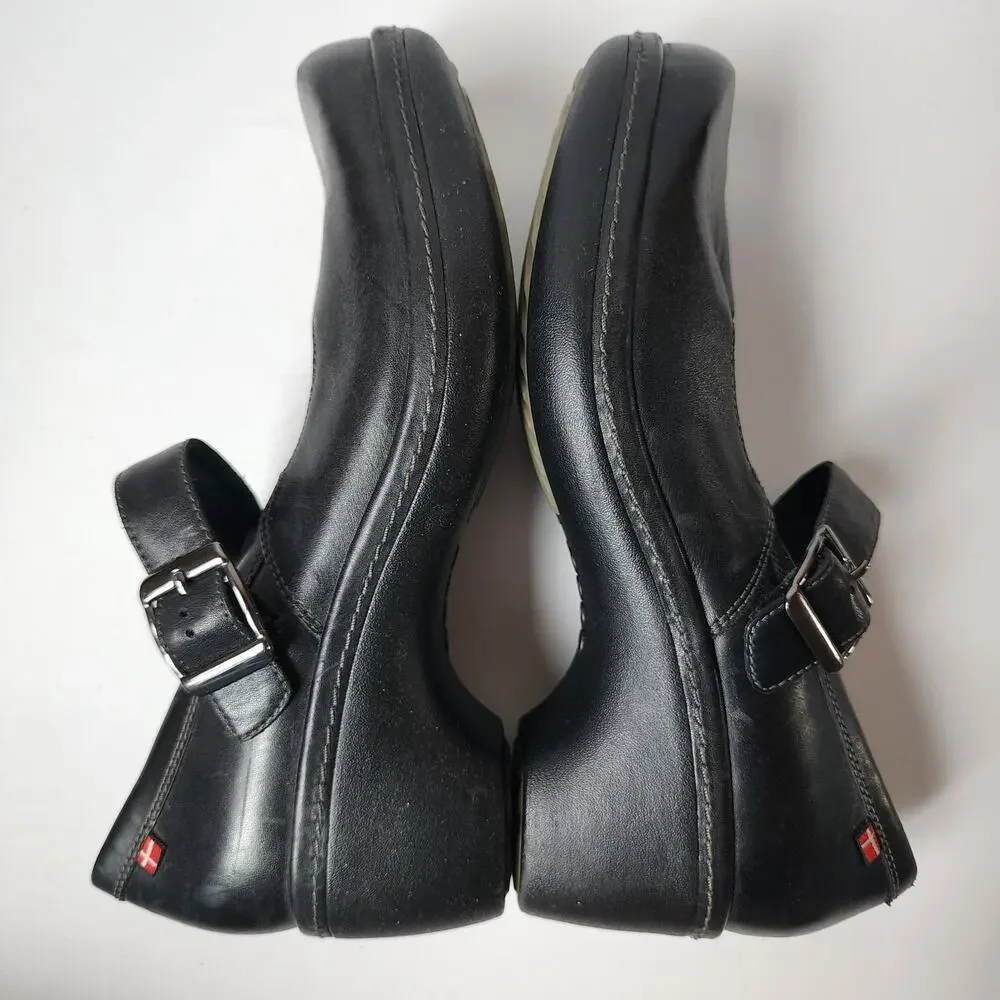 ECCO Shoes Womens Size 37 EU 6.5 US Clogs Mary Jane Wedge Black Leather Buckle - Picture 9 of 11
